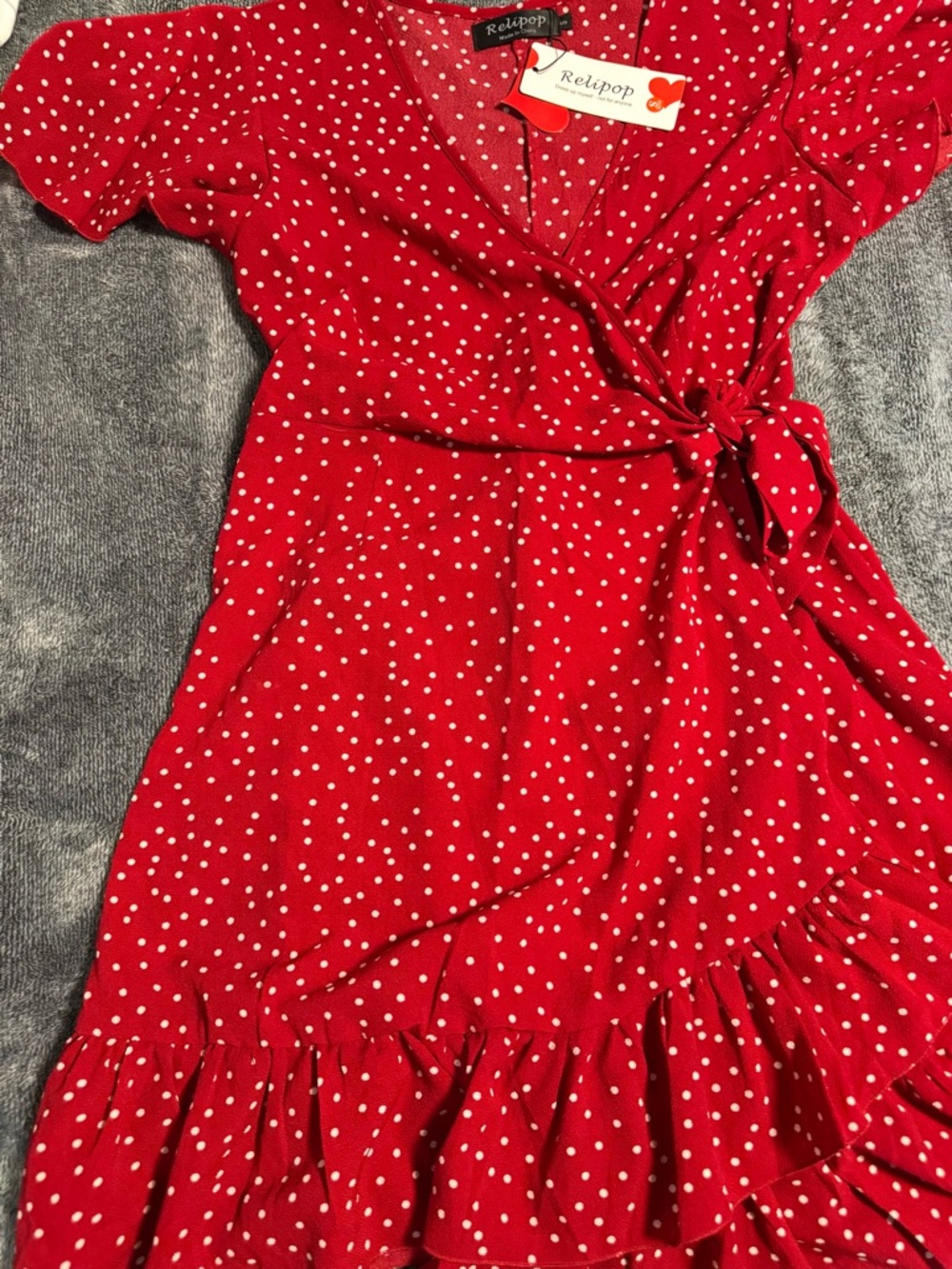 Relipop Red Polka Dot Midi Wrap Dress